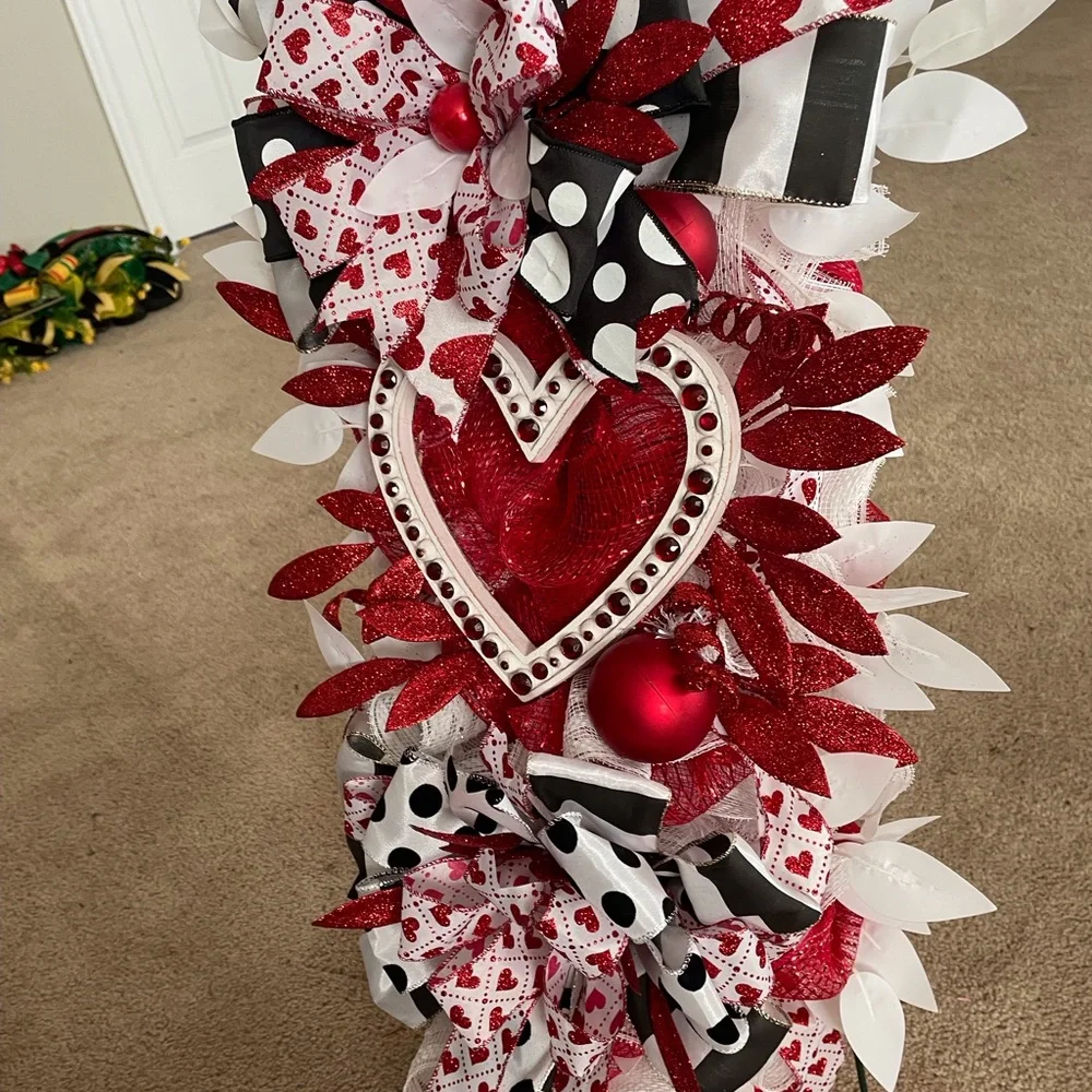 Valentine Festive Red and White Heart Wreath